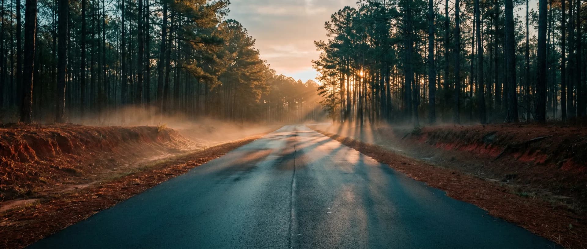 Photography of this 2026 Ford Maverick XLT Hybrid is coming soon. Shown instead: a two-lane road through the South Carolina Lowcountry at first light.